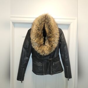 Vegan leather faux fur lined leather jacket. Woman's S